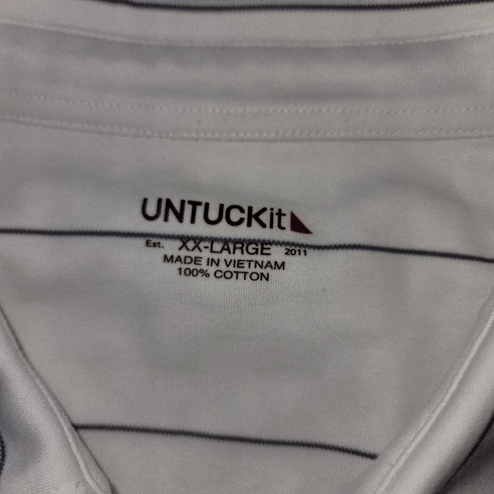 Untuckit White Horizontal Strip Short Sleeve Collared Golf Polo Mens Sz 2XL - Picture 7 of 8